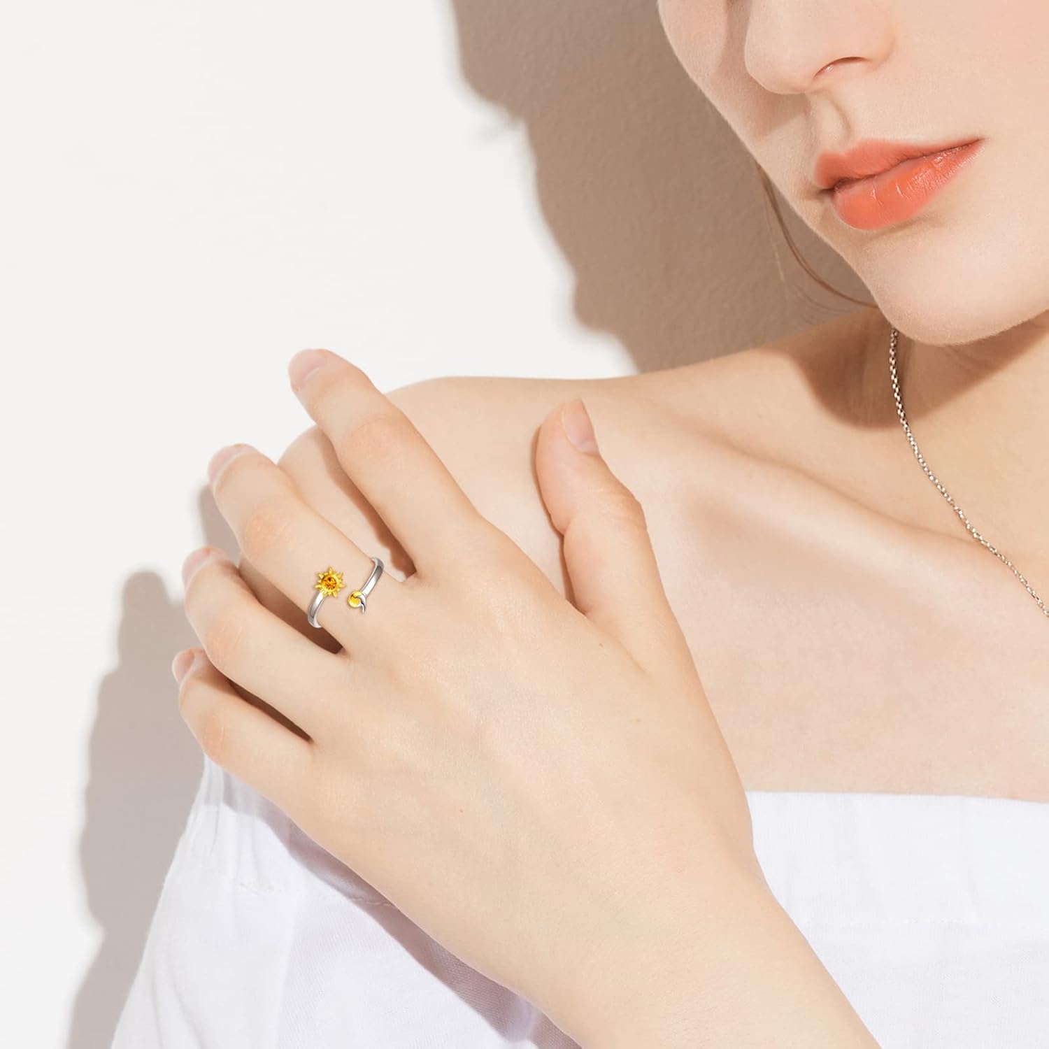 925 Sterling Silver Semicolon Ring - Gold Sun Wave Rings Engraved Keep Going Jewelry Inspirational Gifts for Women