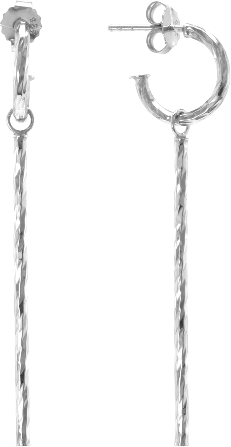 Judy Crowell Jewelry Sterling Silver Diamond Cut Hoop with Bar Drop Earrings