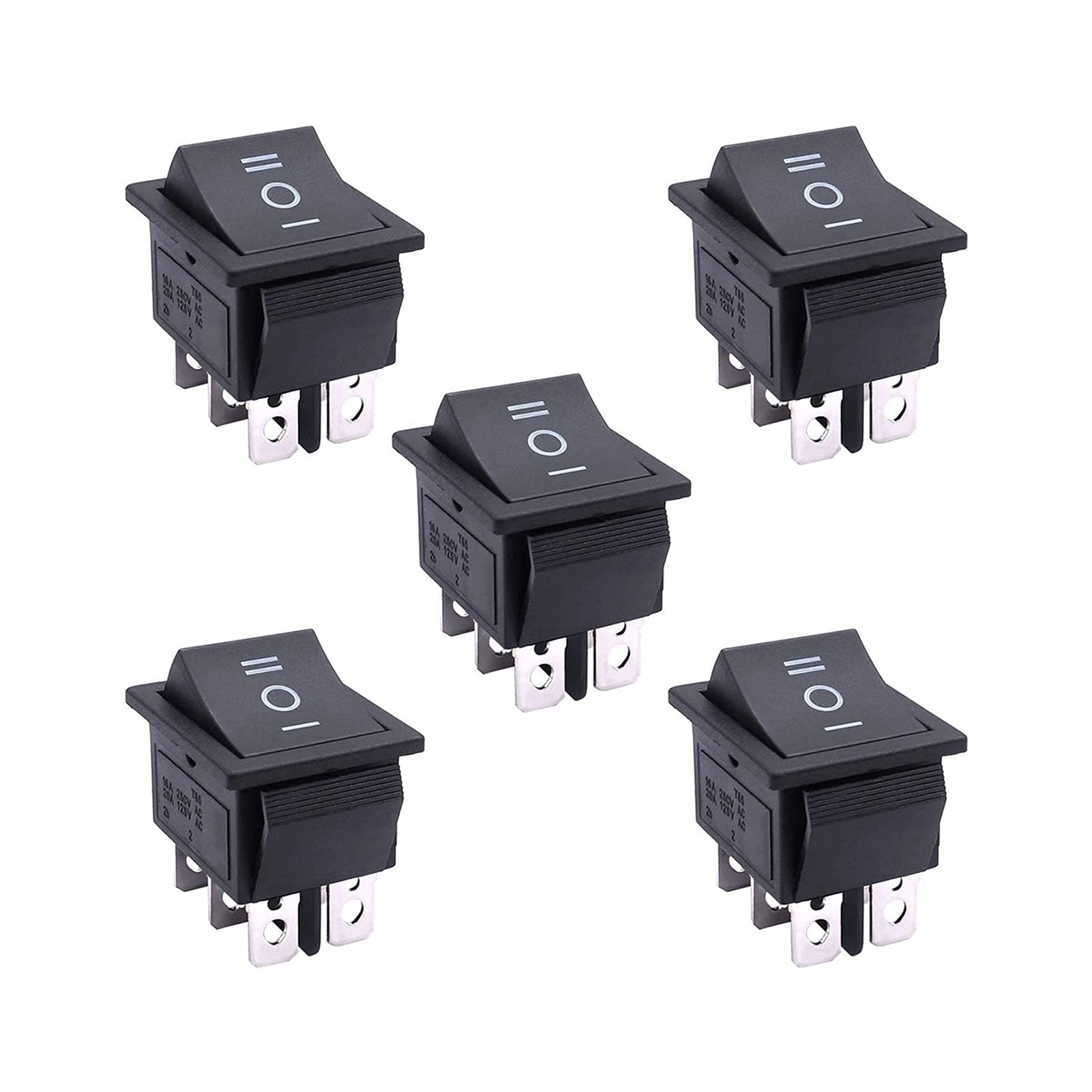 ☆クック☆ ZUC 5Pcs AC 250V/16A,125V/20A Black ON/Off/ON DPDT 6 Pin 3