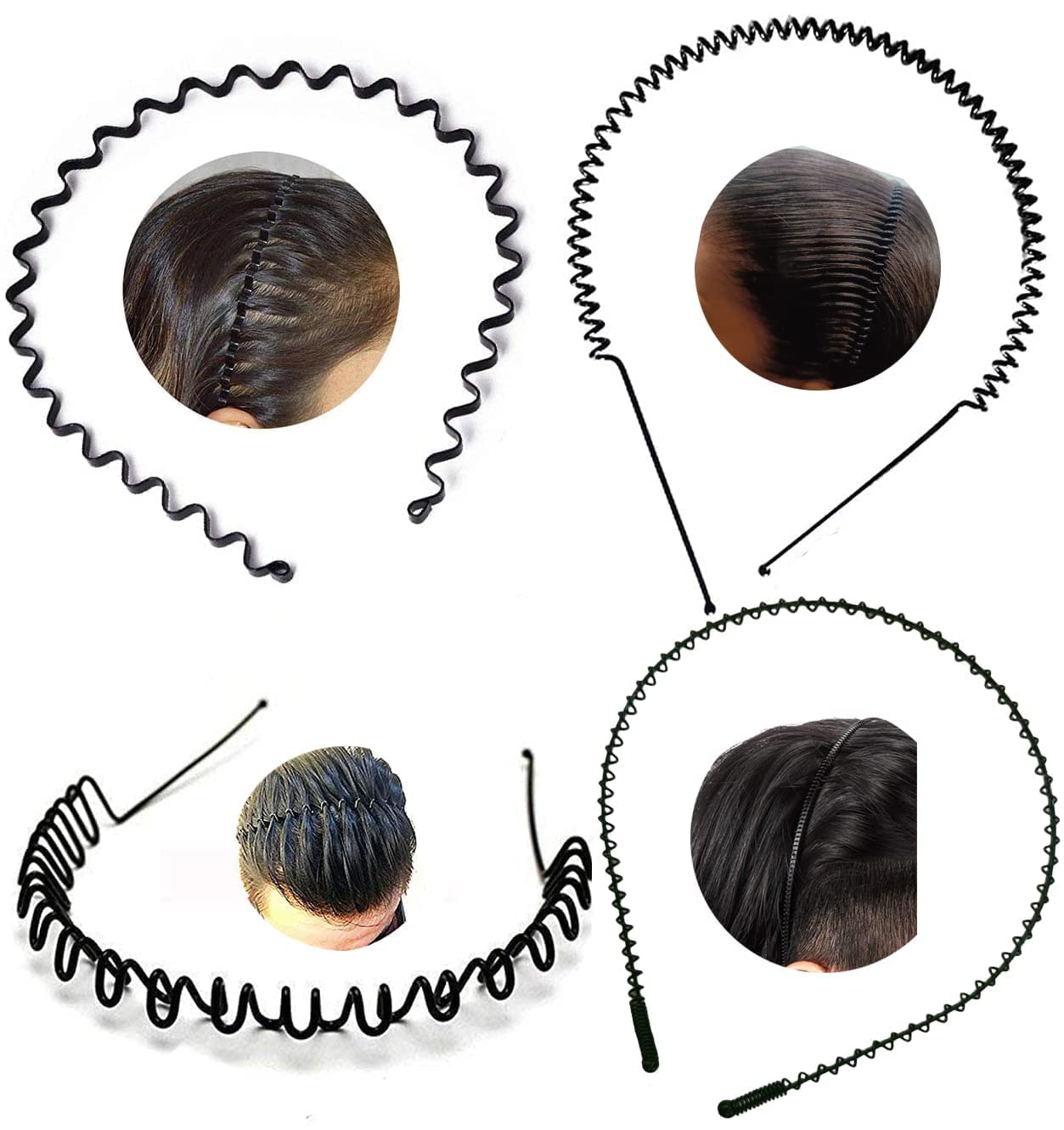 4 Pcs Black Flexible Metal Wavy, Spring, Zig Zag, Chain And Simple Hair Band Hair Hoop Hairband Daily Use For Unisex Men Women-image-11