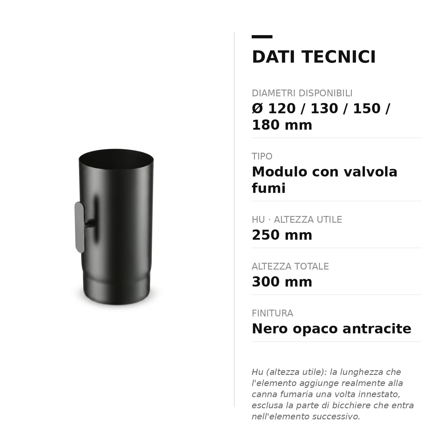 MAKA Tubo Valvola Fumi Canna Fumaria Legna Nero Ø 130 mm