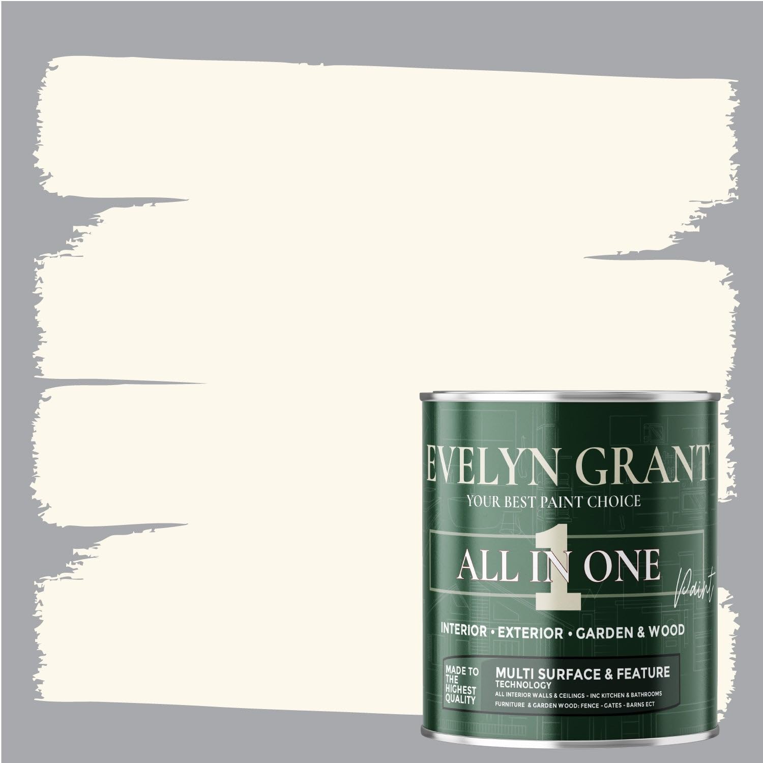 Evelyn Grant All-IN-ONE Paint & Primer - Multi-Surface Paint For Interior Walls, Outdoor Garden & Exterior Walls, Wood Furniture | High Durability Multi-Feature - Ivory Cream - 0.5L - Matt โ image 1