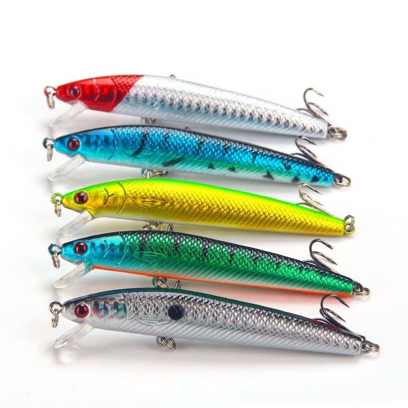Fishing Lure Set, 10cm Minnow Hard Bait with 3D Eyes, Lifelike Skin, Double Circle Hooks, 5 Multicolor Colours (Pack of 5)-image-15