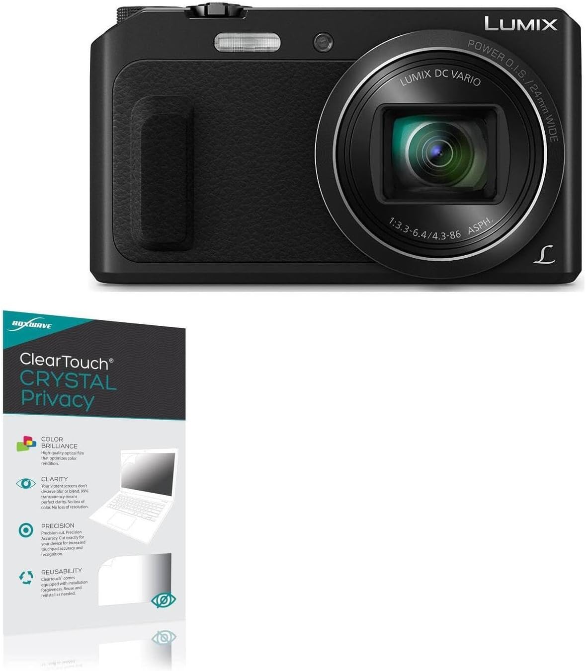 BoxWave Screen Protector Compatible With Panasonic Lumix DMC-ZS45 – ClearTouch Crystal Privacy (2-Pack), Privacy Screen Protector Flexible Film Clear