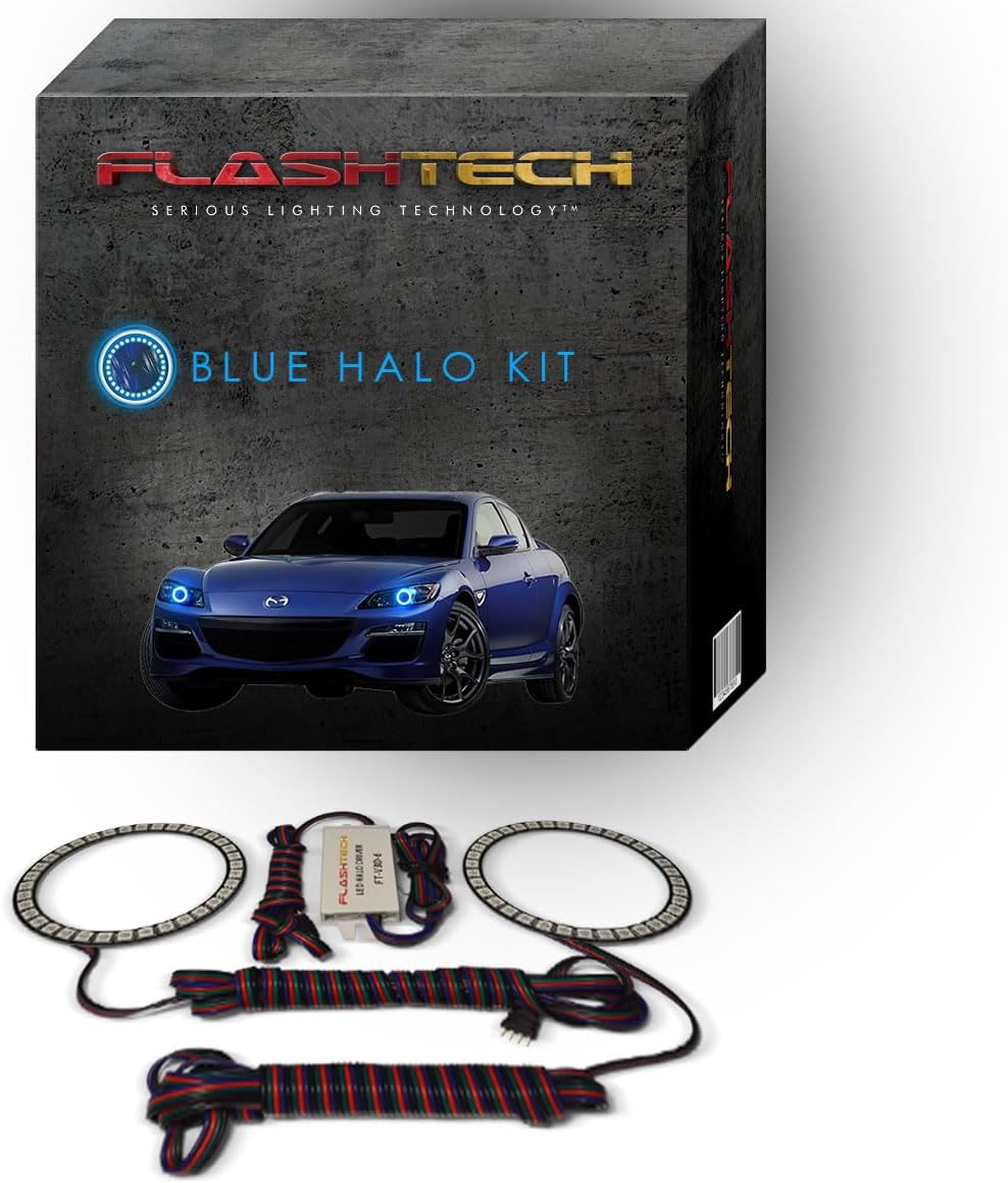Flashtech Bright Blue LED Halo Ring Headlight Kit Compatible With Mazda RX8 04-08