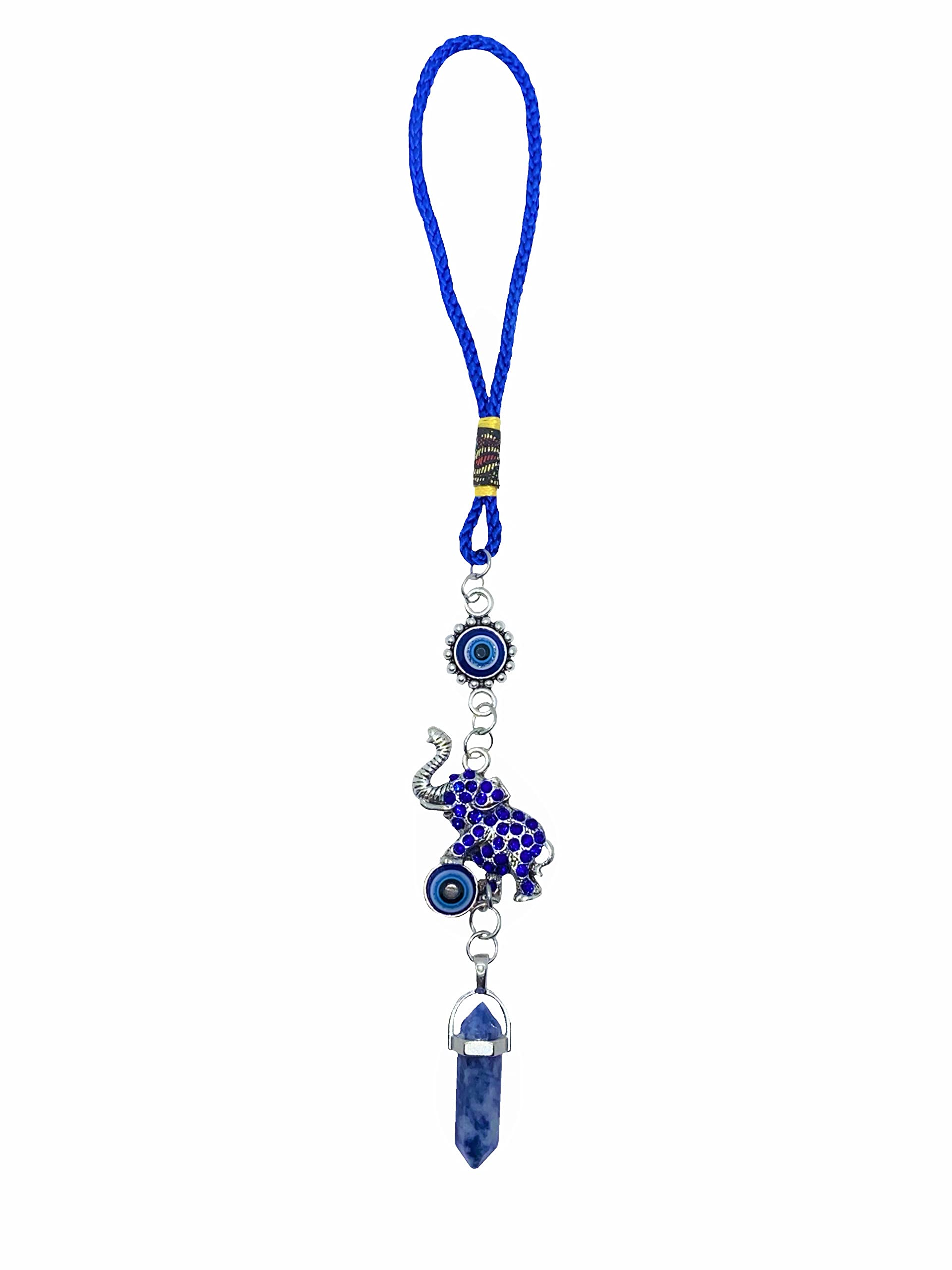 LUCKBOOSTIUM Elephant & Evil Eye Keychain - Rhinestone Good Luck Charm For Bag, Keys, Or Car Mirror