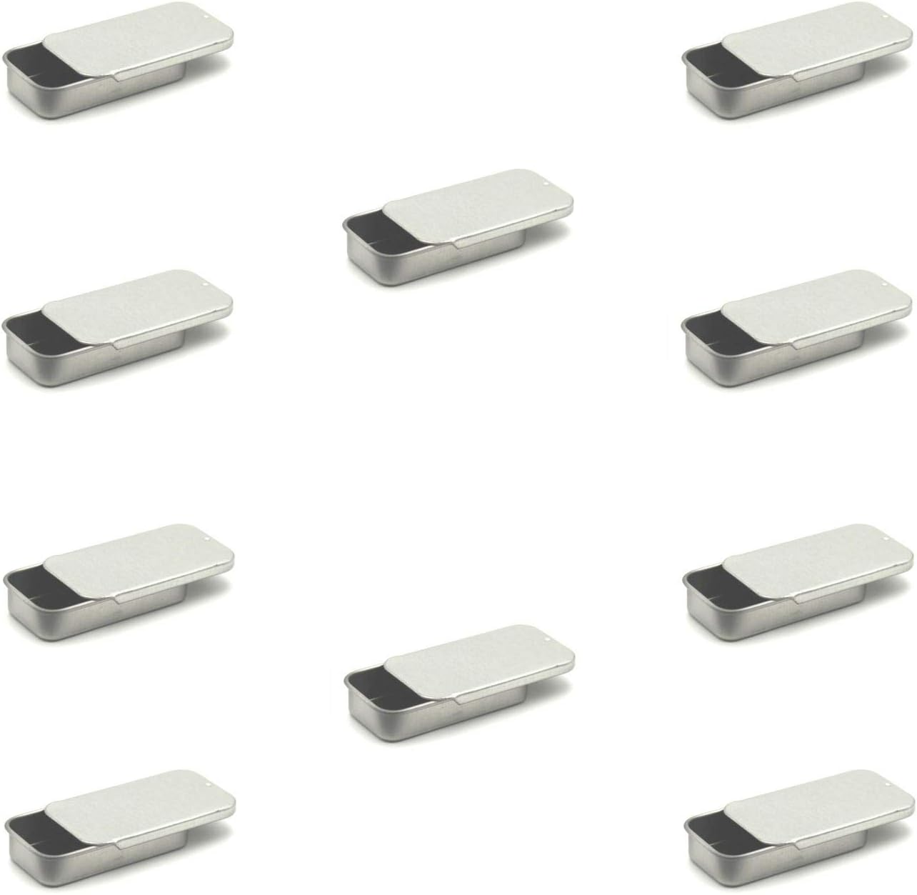 Metal Slide Top Tin Containers for Crafts Geocache Storage Survival Kit by MagnaKoys® (10, 1.89" x 0.91" x 0.35")