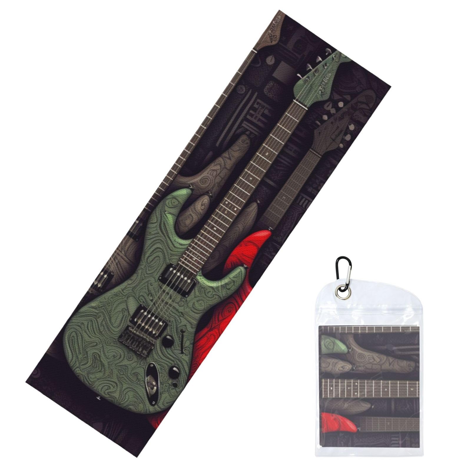 DWVTSLH Cooling Towel for Neck and Face, Guitar Pattern Ice Towel for Hot Weather, Soft Microfiber Chilly Towels with Waterproof Bag & Carabiner, Breathable Workout Towels 40"x12"