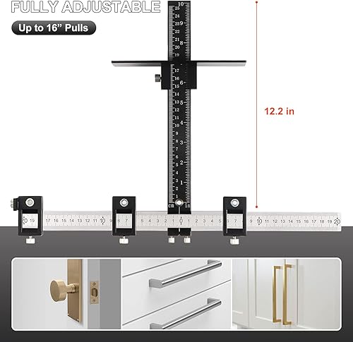 Miniatura 4 de Herramienta de plantilla de hardware para gabinete: localizador de punzonado ajustable ORTUBE Guía de plantilla de taladro de aleación de aluminio,