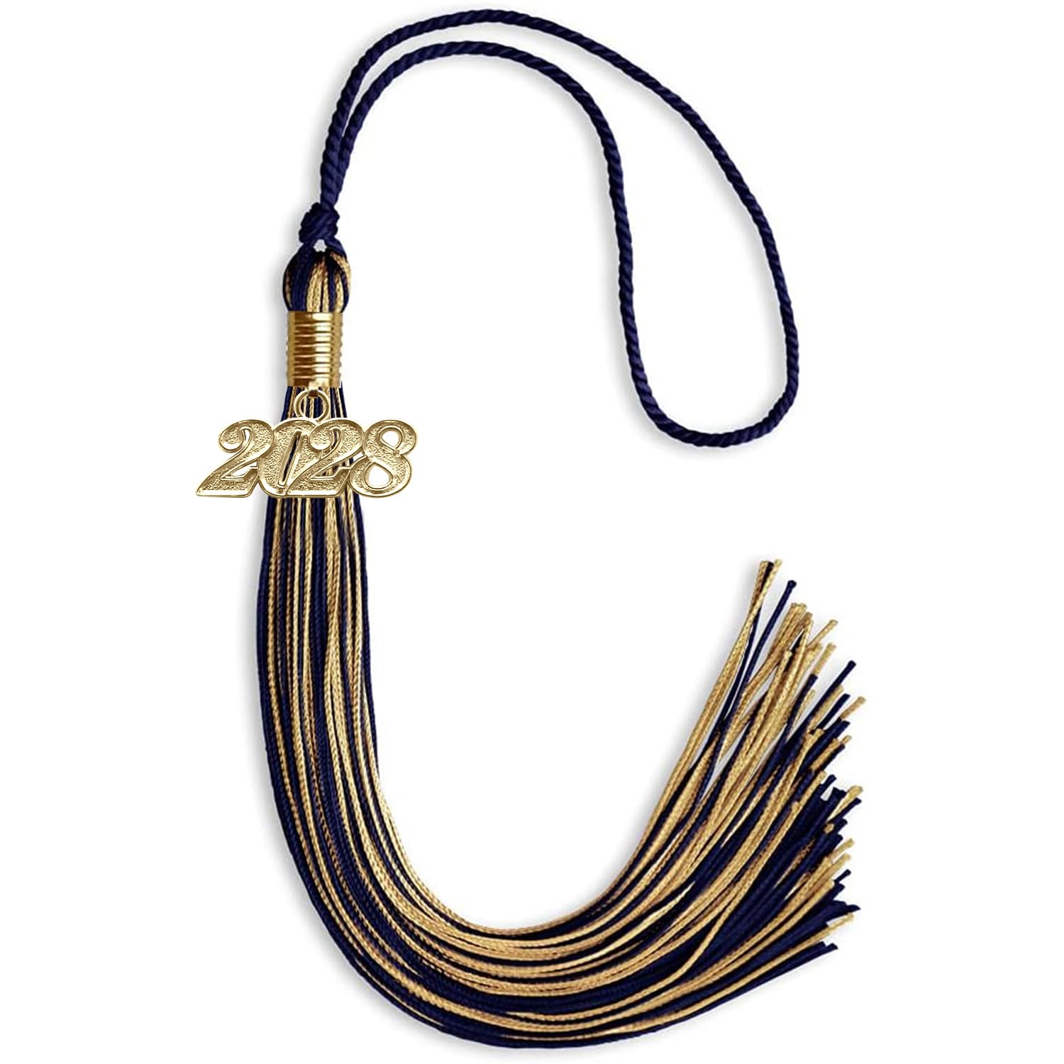 Endea Graduation Mixed Double Color Tassel with Gold Date Drop (Navy Blue/Antique Gold, 2028)