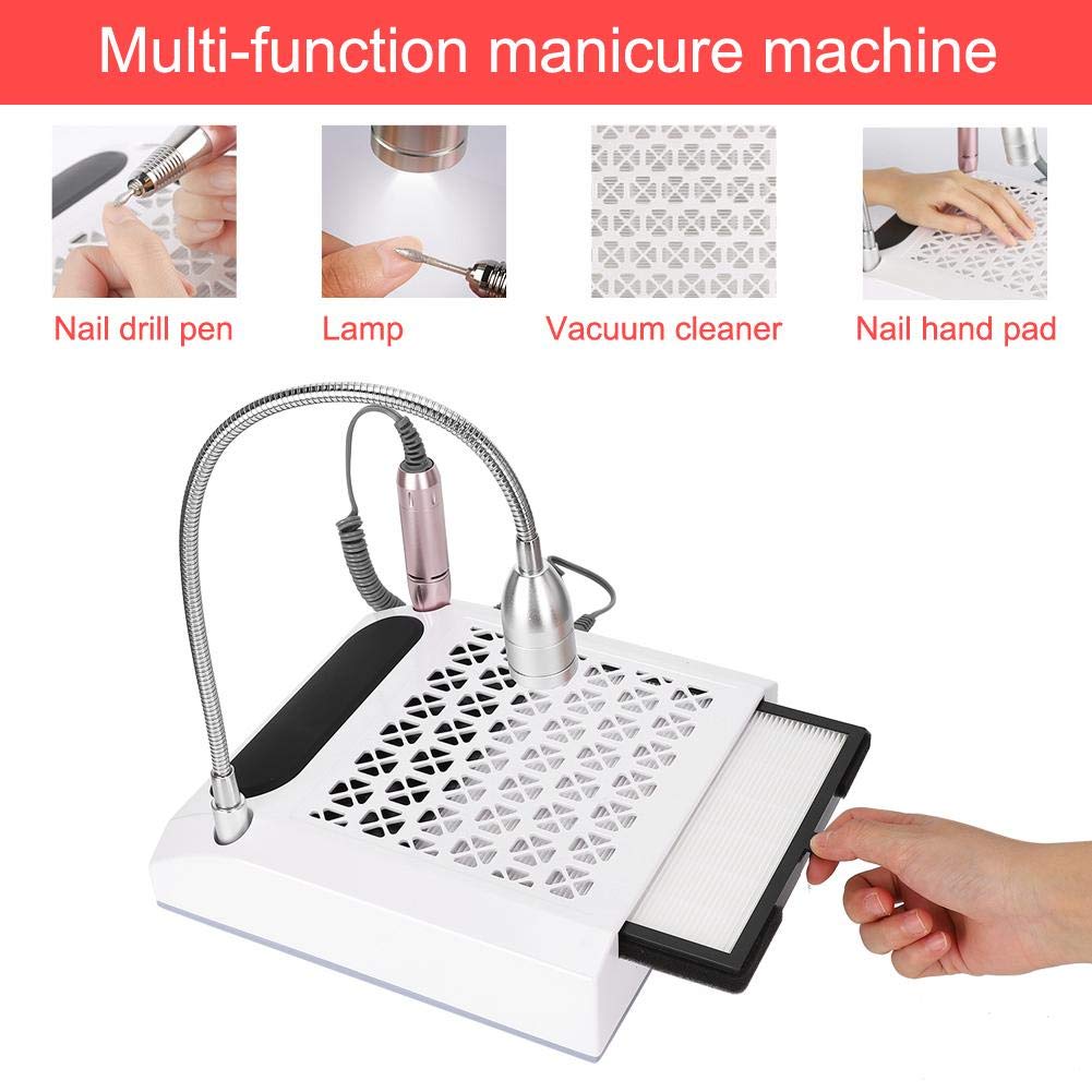Brrnoo Elektrische Nagelfräser Set Mit Absaugung, 4 in 1 80w Nagel Staubabsaugung Starke Elektrische Nagelbohrmaschine Nail Art Vakuum Nagelreiniger Nail Art Lampe Handkissen Nail Art Ausrüstung