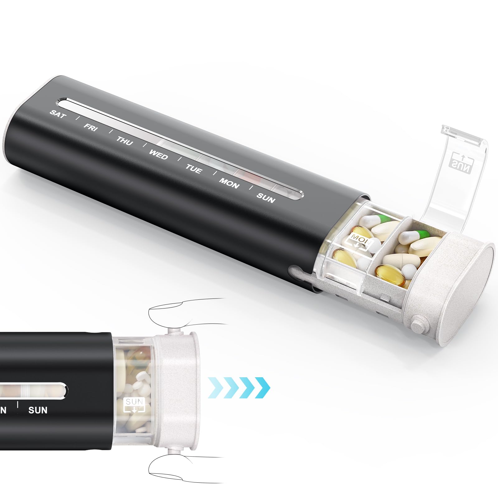 Zannaki Aluminum 7 Day Weekly Pill Organizer, Portable Travel Pill Case with Three Layer Seal, Large Capacity Cute Daily Pill Box, Pill Holder