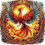 MINIWAN Puzzles for Adults 500 Pieces, Mythical Fiery Phoenix Ornate Round Jigsaw Puzzle, Challenging Fantasy Large Piece Art Puzzle, Home Wall Decor Gift for Mythology Lovers Puzzle Enthusiasts