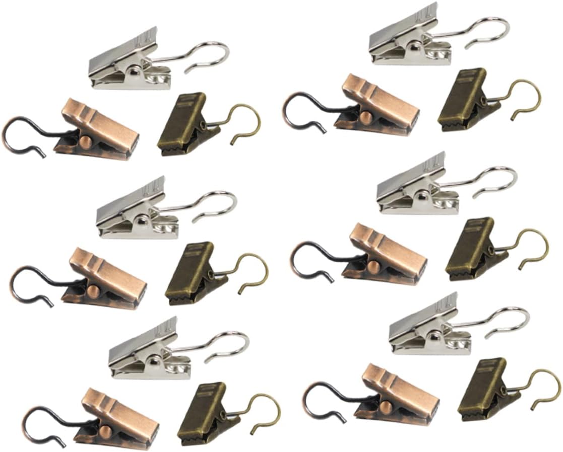 Cabilock 180pcs Stainless Steel Metal Clip Curtain Hooks Easy to Install Photo Clips for Shower Curtains Drapes and Home Decor Random Colors Antique Antique