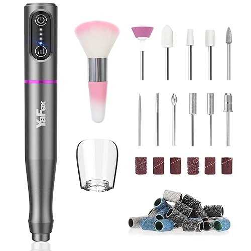 YaFex Taladro eléctrico de uñas inalámbrico, máquina de lima de uñas recargable con brocas de uñas, Efile portátil USB, bandas de lijado para uñas