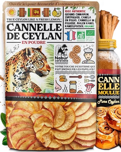 Nabür - 500 gr Poudre de Cannelle de Ceylan 100% BIO, Sri Lanka Cannelle moulue de Ceylan, Délicieuse, Sans additifs ni Conservateurs