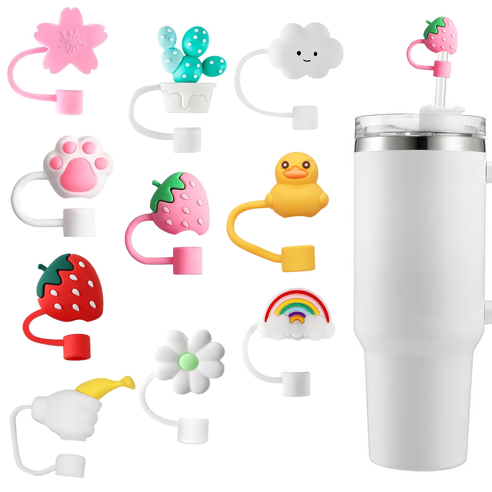 Harewu10Pcs Straw Covers Cap for Stanley Cup, Straw Tip Covers Compatible with Stanley 30&40 Oz Tumbler, Reusable Silicone Straw Tip Toppers for 0.4 inch/10mm Straws