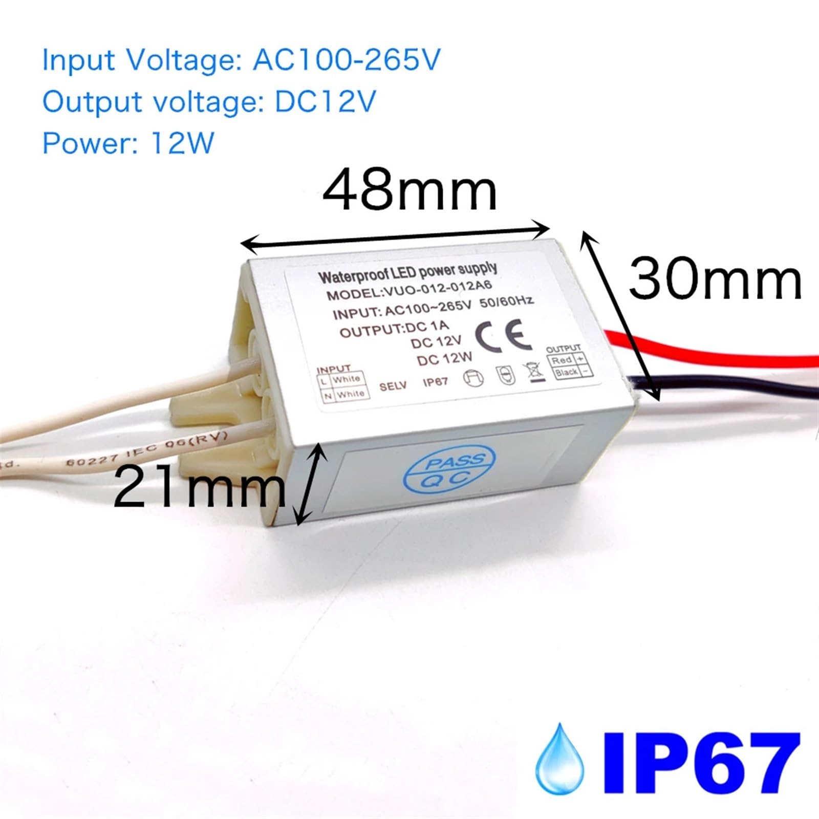 Driver LED impermeabile IP67 12W 20W 36W Alimentatore LED Ingresso 12V CC AC100-240V Illuminazione di potenza(12V 1.6A)