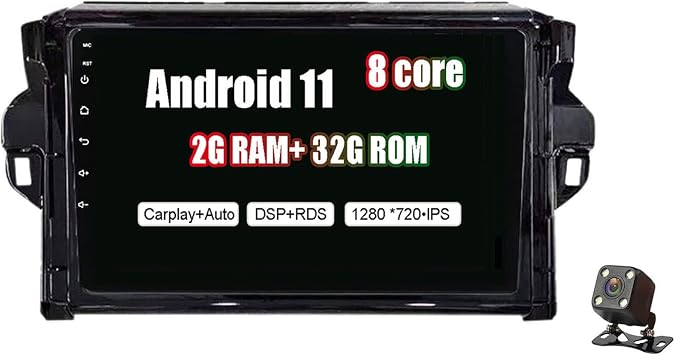Android 11 Autorradio 9" Touch Screen Car Stereo for Toyota Fortuner 2015-2020 with GPS Navigation Car Radio Support Steering Wheel Control FM RDS Carplay DAB+ OBD2 DVR+ DSP