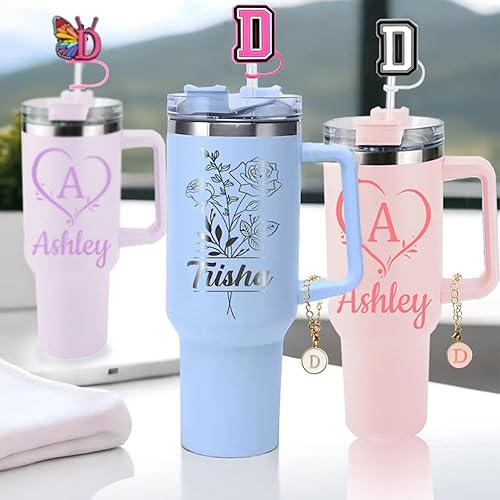 Miniatura 10 de Stanley Cup - 3 tapas de popote para copa Stanley de 30 y 40 onzas, reutilizable, 0.394 in, tapa protectora de popote con 2 dijes de letras