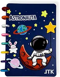 Agenda Caderno Inteligente A5 80 Folhas Destacável Menino e Menina Escolar Anotação Diário Fichario Desenho Astronauta Unicornio Criança Capa Removível Bloco de Notas Apostila Espiral (Modelo 8)