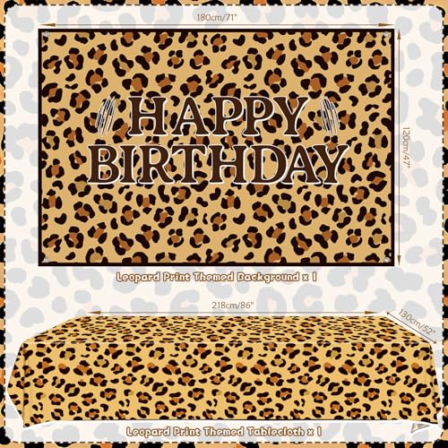 Gepard Geburtstag Dekorationen Leopard Print Party Supplies einschließlich Happy Birthday Backdrop Geschirr Tischdecke Luftballons für Dschungel-Safari Print Party Baby Shower, serviert 20