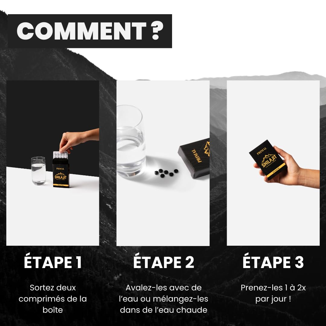 Shilajit Primal 100% Pur de l’Altaï en comprimés, 79% d’Acide Fulvique, 85+ Minéraux Naturels, Énergie, Vitalité & Équilibre Général, Complément Alimentaire Homme & Femme