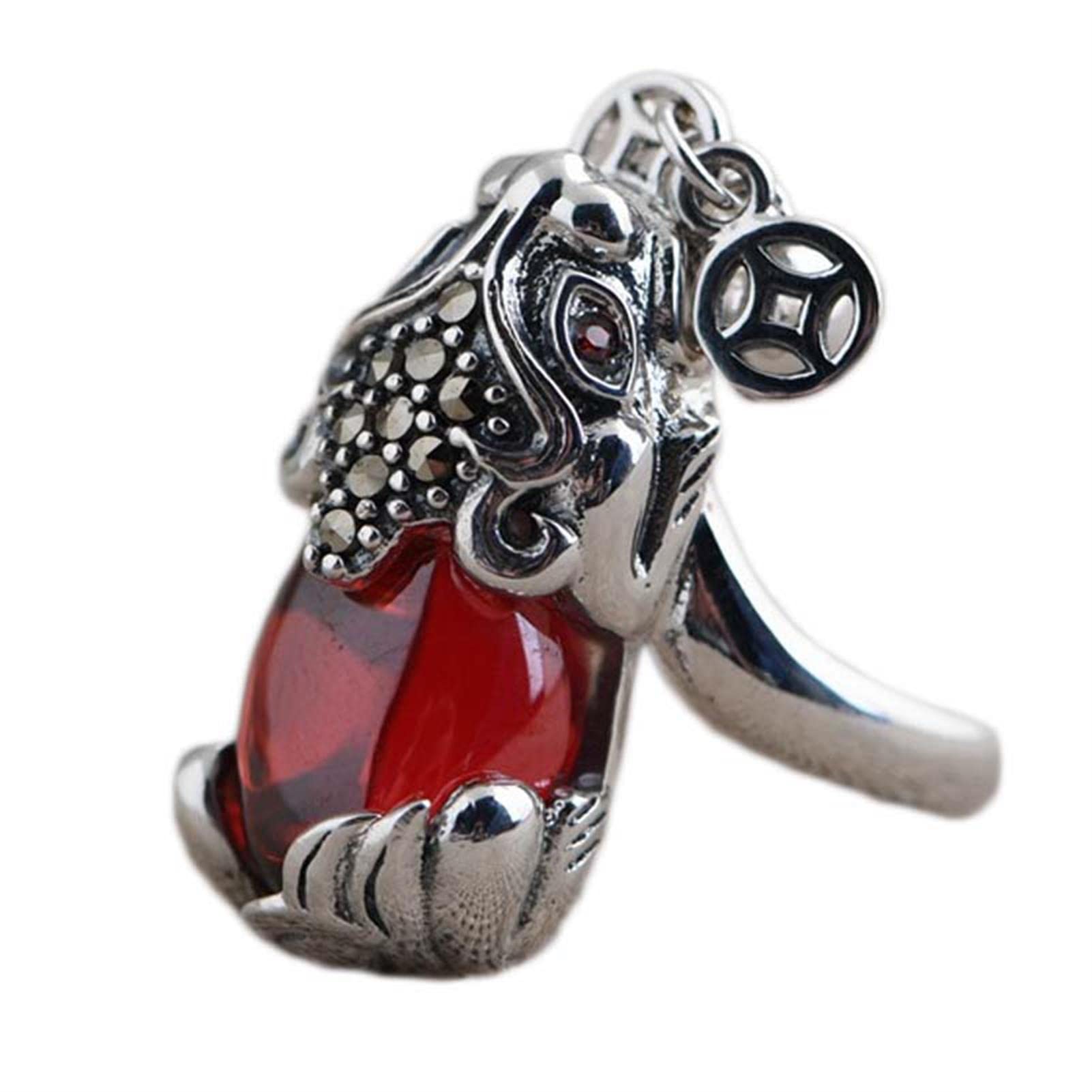 Entfesseln Sie Reichtum und Glück mit Vintage Feng Shui Pixiu Ring Set - 925 Sterling Silber mit roten Granaten Männer und Frauen
