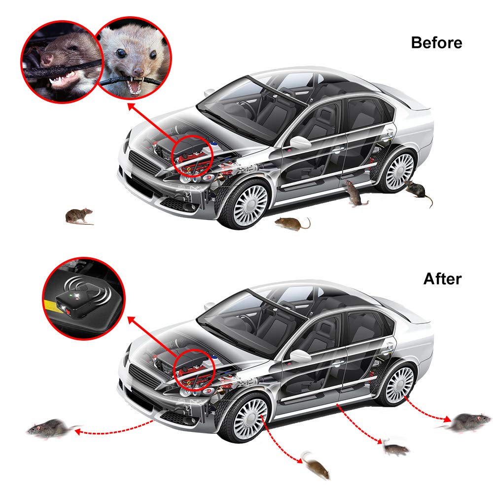 Loraffe Under Hood Rodent Repeller Battery Operated Ultrasonic Car Rat