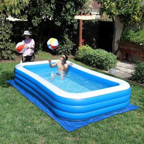 Image of 10ft Inflatable Swimming Pool for Adults & Kids | Large Rectangular Family Pool | Thickened Durable PVC Material, 3 Air Chambers | Portable Blow Up Pool for Backyard, Garden & Summer Fun