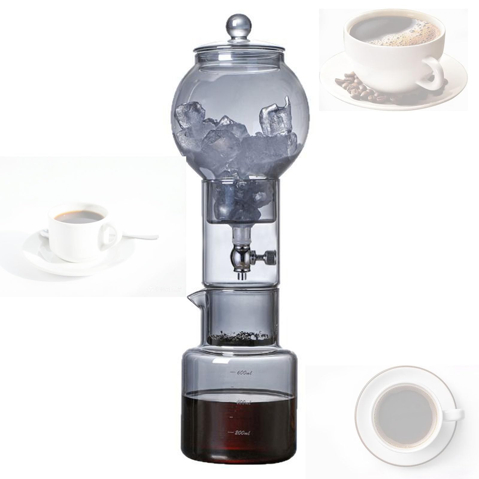 VILA SMO 600ml Cold Brew Drip Coffee Maker, Cold Brew Drip Tower With Filter Paper, Slow Drip Extraction System, Borosilicate Glass Pot, Adjustable Valve, For Home, Office, Cafe