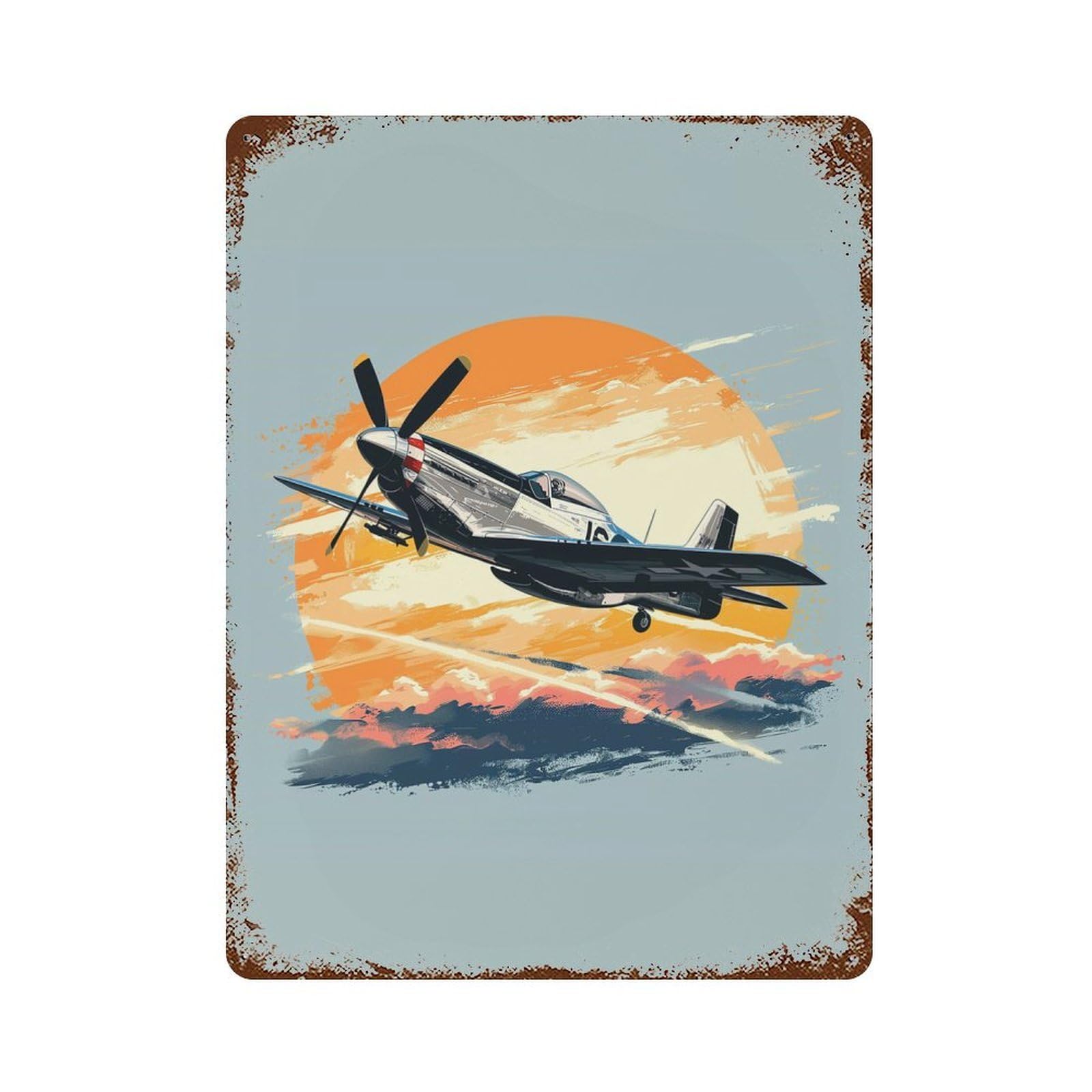 P51 Plane Rust Effect Tin Sign 15.7"x11.8", Farmhouse Wall Decor for Living Room, Hallway And Home Decor