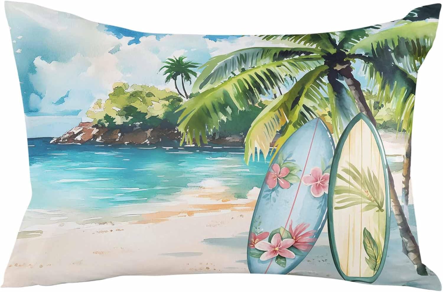 Outdoor Waterproof Pillow Covers Abstract Summer Sea Beach Chair Umbrella Decorative Throw Pillow Protectors, Coastal Ocean Pillowcase Cushion Cases for Patio Sofa Garden Couch,20x12IN,Pack of 2