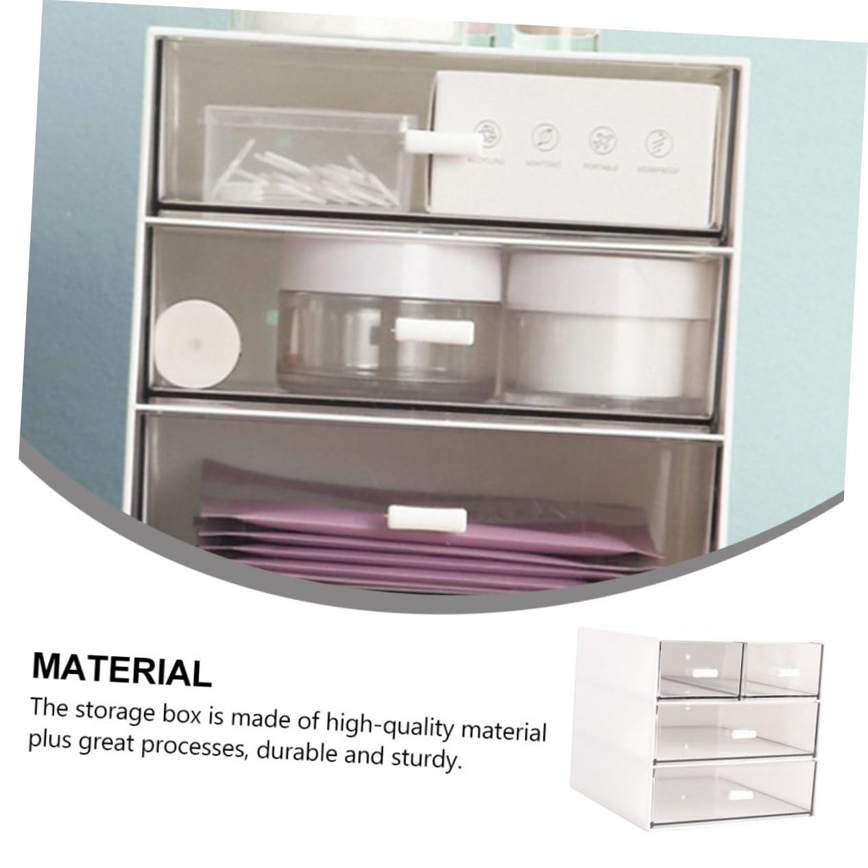 Caja de Maquillaje Organizador Transparente Cajón para Almacenamiento de Cosméticos para Escritorio y Mesa de Tocador Diseño de Material Resistente