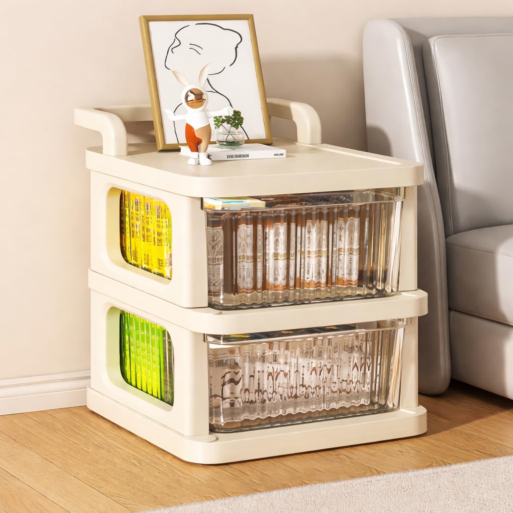 JD Fresh 2 Tier Plastic Drawer Organizer with Wheels/Transparent Modular Drawer Storage for Clothes/Toys Organizer for Kids Room/Multipurpose Storage Rack for Living Room/Office (Ivory & Transparent)-image-23