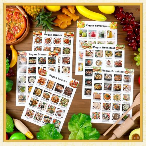 Image of Sinload 12 Pcs Vegan Food List Poster Vegan Diet Meal Plan High Protein Veggie Food Chart, Healthy Eating Guide for Kitchen Home