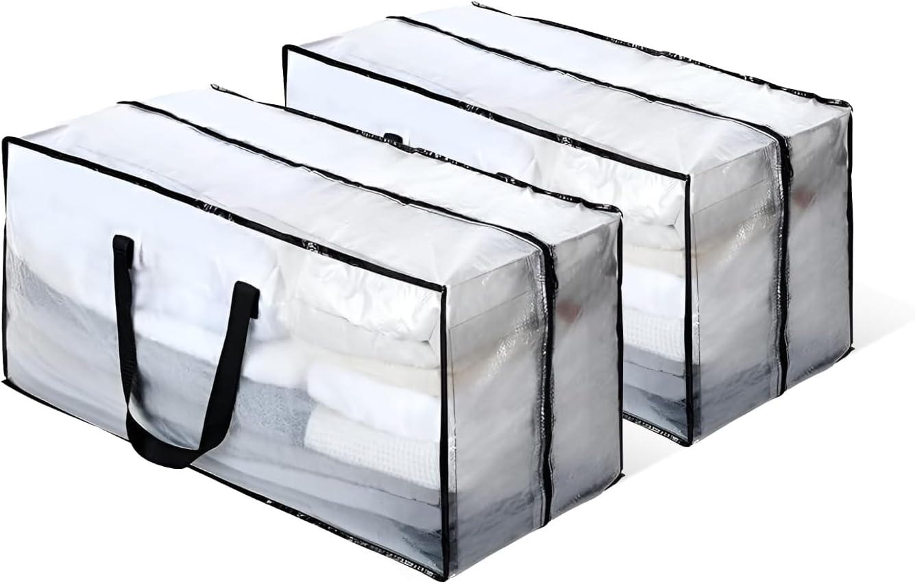 GenericBRISEED™ 2 Pack Heavy Duty Extra Large Clear Moving Bags W/Backpack Straps Strong Handles & Zippers, Space Saving, Alternative to Moving Box, Camping Traveling Tote (Clear, 33x74x36cm)
