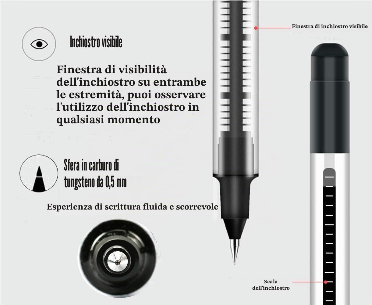 Penna Roller GXR Punta Extra Fine 0.5mm Inchiostro Nero Asciugatura Rapida 12 Pezzi