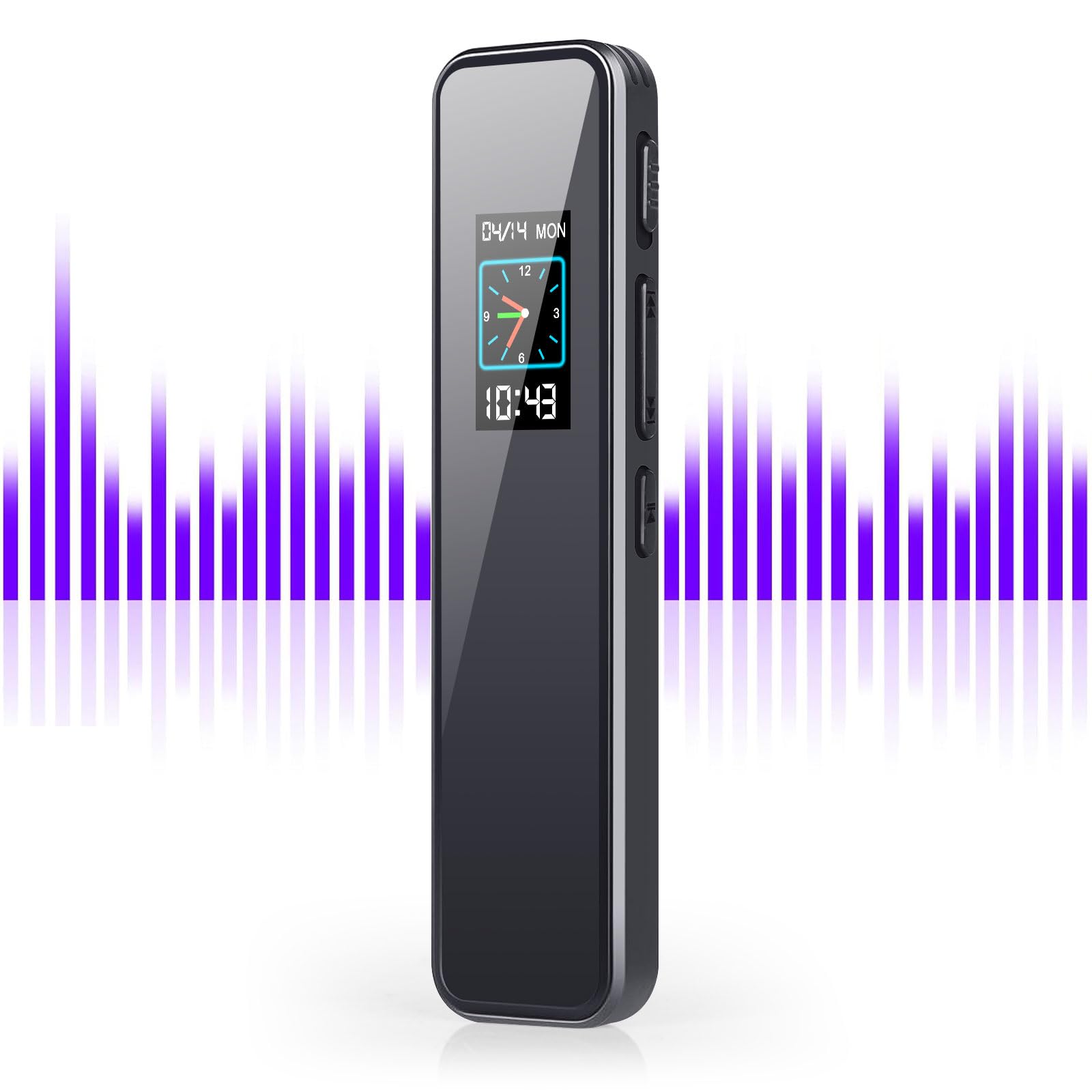 64GB Digitales Diktiergerät mit Sprachsteuerung – Mini Audio Recorder, Aufnahmegerät mit Wiedergabe, HiFi Digitales Diktiergerät mit MP3/WAV, Voice Recorder für Vorlesungen (A)