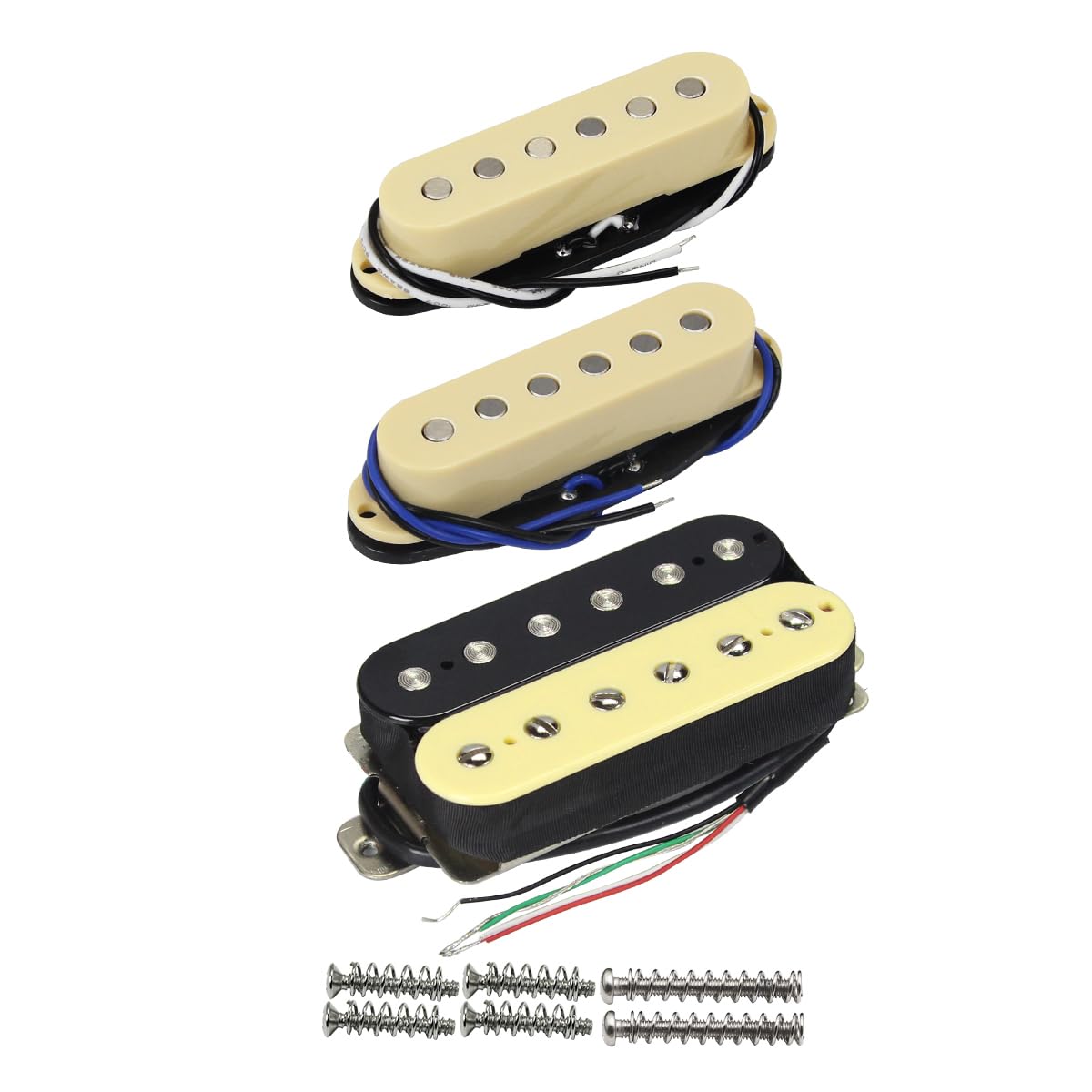FLEOR Alnico 5 HSS Single-Coil+Humbucker Pickup Neck+Middle+Bridge Pickup(14-15K)Set, Cream, Cream N/M+B(14-15K)