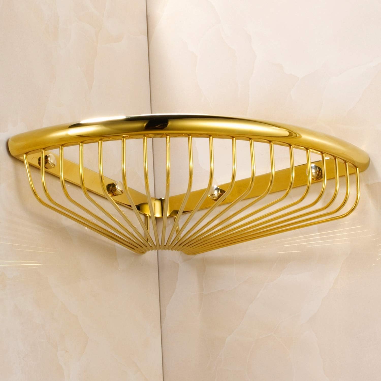 Shower Caddies Corner Shelf for Bathroom Brass Basket Organizers and Storage Shampoo Soap Holder Polished Gold