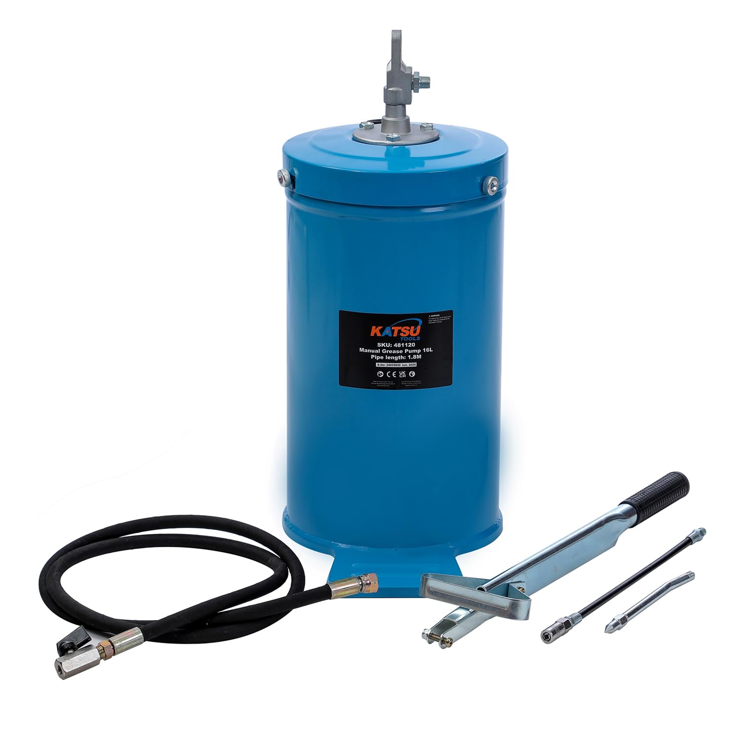 KATSU Tools Pompa per Grasso Manuale 16L Distributore di Grasso Ingrassatore con Pompa Portatile Pistola per Grasso a Mano, Lubrificatore per Veicoli e Macchine 481120