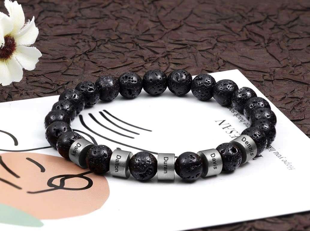 Personalized Stainless Steel Beaded Chain Name Engraved Bracelets for Men, Custom Made Man Fathers Day Jewelry Gift, Gift for Him, Dad, Husband, Boyfriend