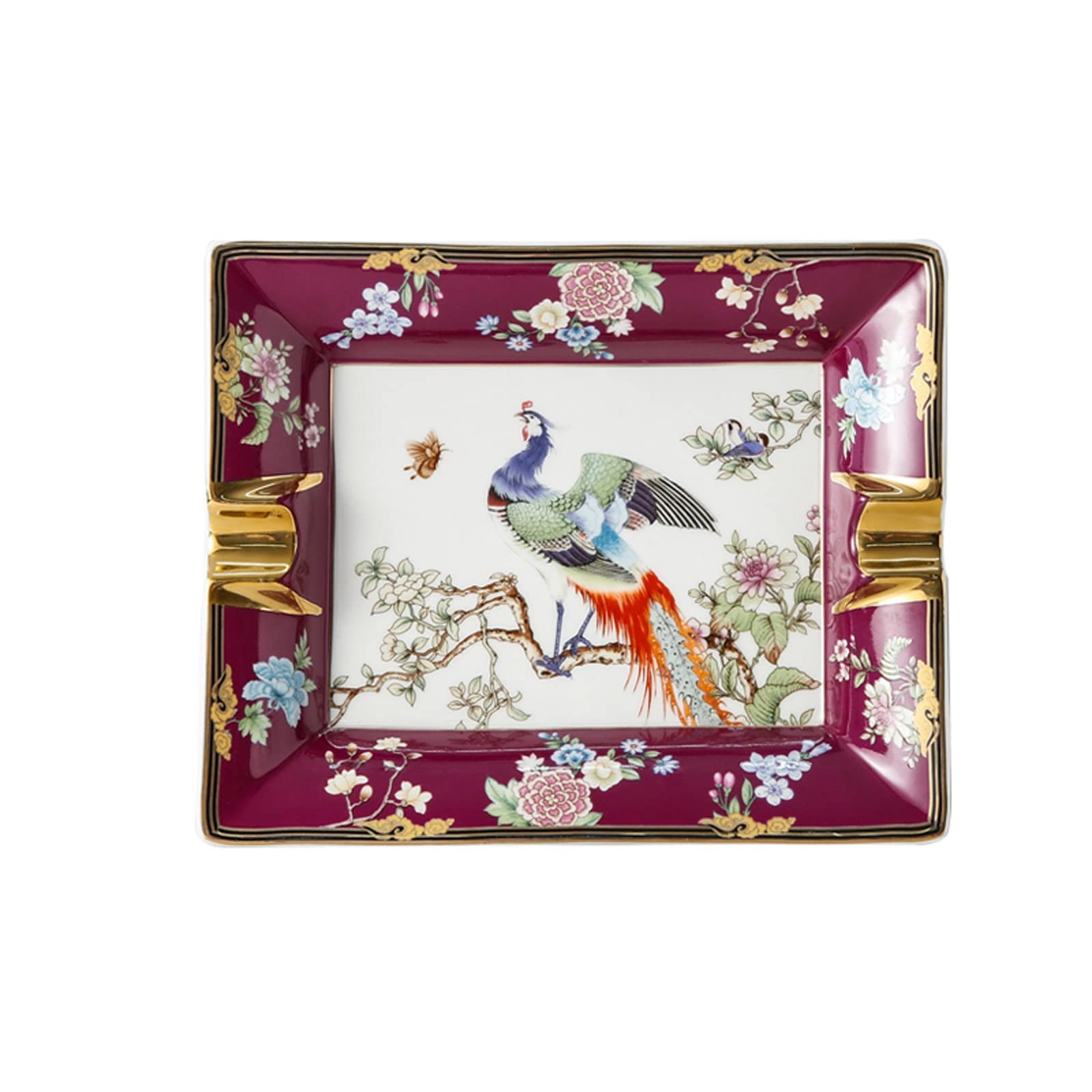 ashtray， Ceramic Cigar Cigarette Smoking Ash Tray, Exquisite Hand Painted Phoenix Desktop Ashtray Decorative(Purple)