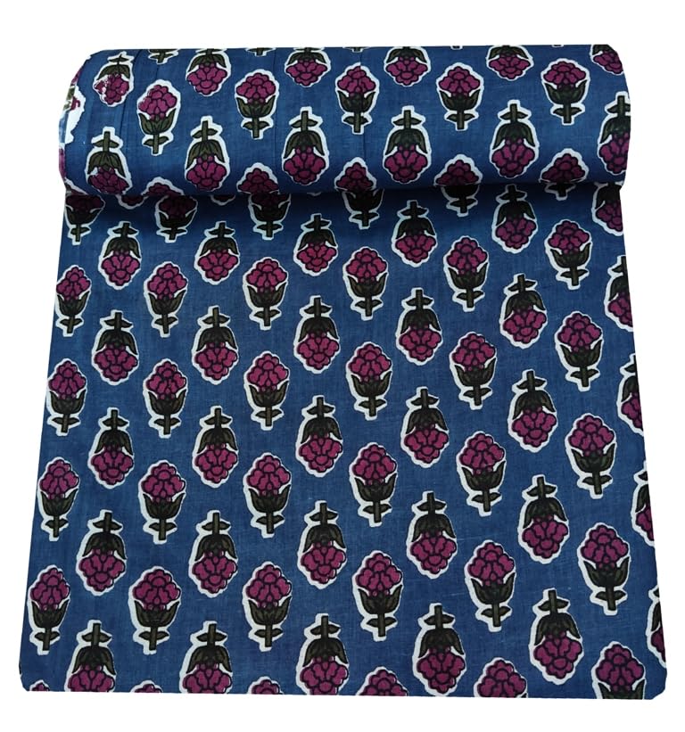 Kalap Floral Printed Cotton Cloth Materiel Indian Cotton Hand Block Print Fabric Running Jaipuri Hand Block Printed Women Dress Material Kurtis Natural 43" Inches (2 Meter)-picture-34
