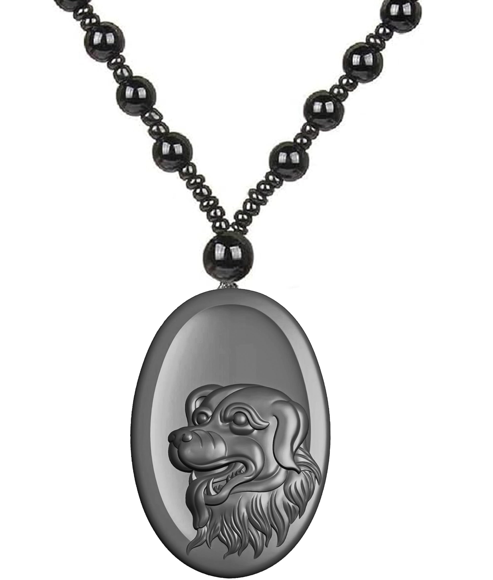 Stylish Dog Head Charm Pendant Necklace for Men Women Pet Lovers Handmade Jewelry Black Resin with Beaded Mala Chain Symbol of Loyalty and Devotion-image-2