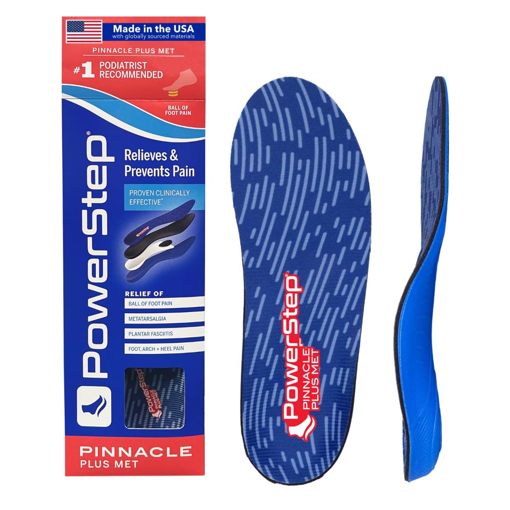 PowerStep Pinnacle Plus Ball of Foot Pain Relief Orthotics - Shoe Inserts for Metatarsalgia, Arch Support & Morton's Neuroma Pain Relief - Made in USA Insoles with Metatarsal Pad (M 9-9.5, W 11-11.5)