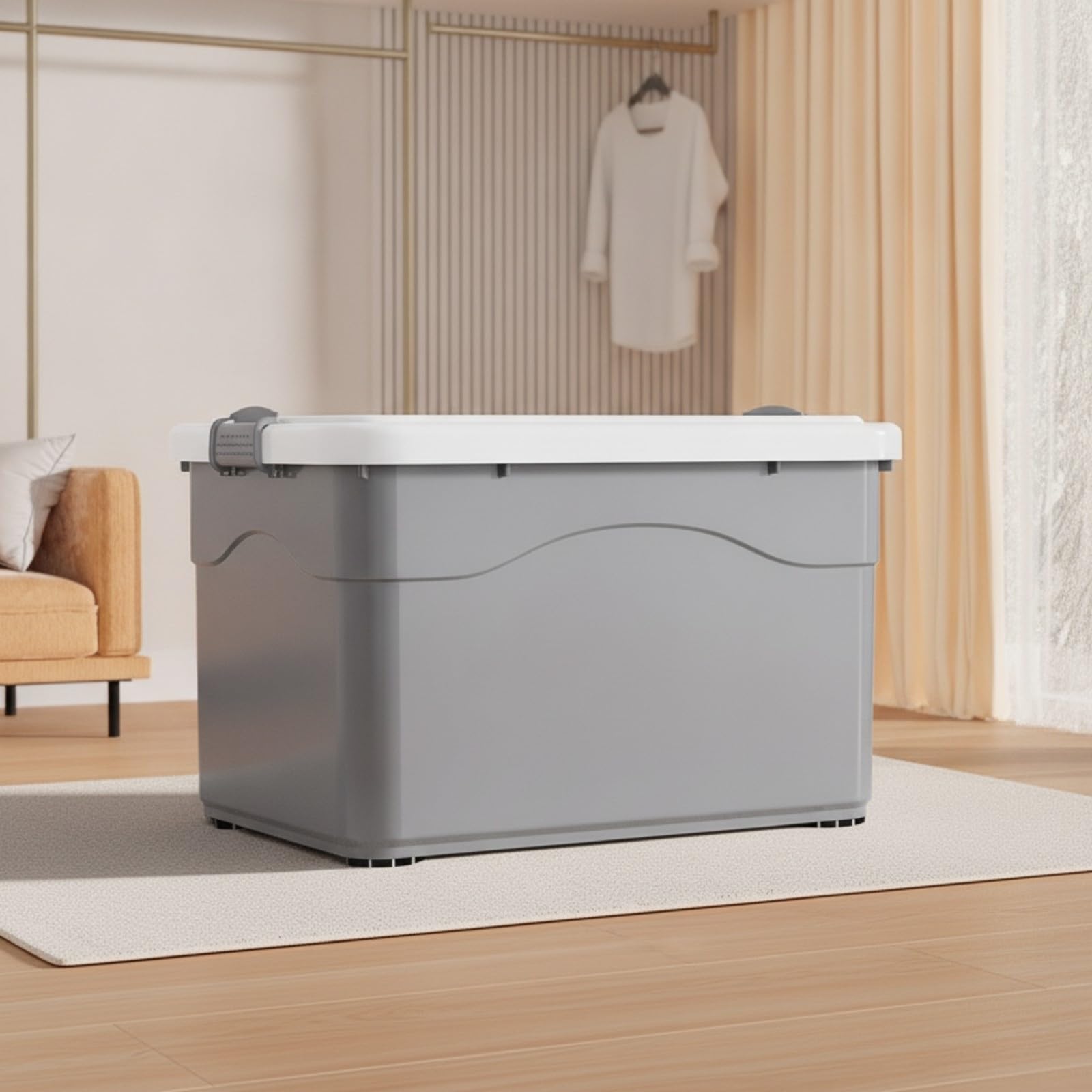 Cassetta con Coperchio Antipolvere Plastica Spessa e Resistente, Scatola Salvaspazio Impilabile, Ergonomici, Contenitore con Coperchio, per Armadio, Studenti, 76cm