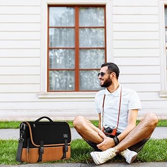 MATEIN 15.6 inch Messenger Bag for School, Briefcase Lightweight Men's Laptop Bag with Adjustable Shoulder Strap, Water Resistant Crossbody Satchel Computer Case for College Work, Black & Brown