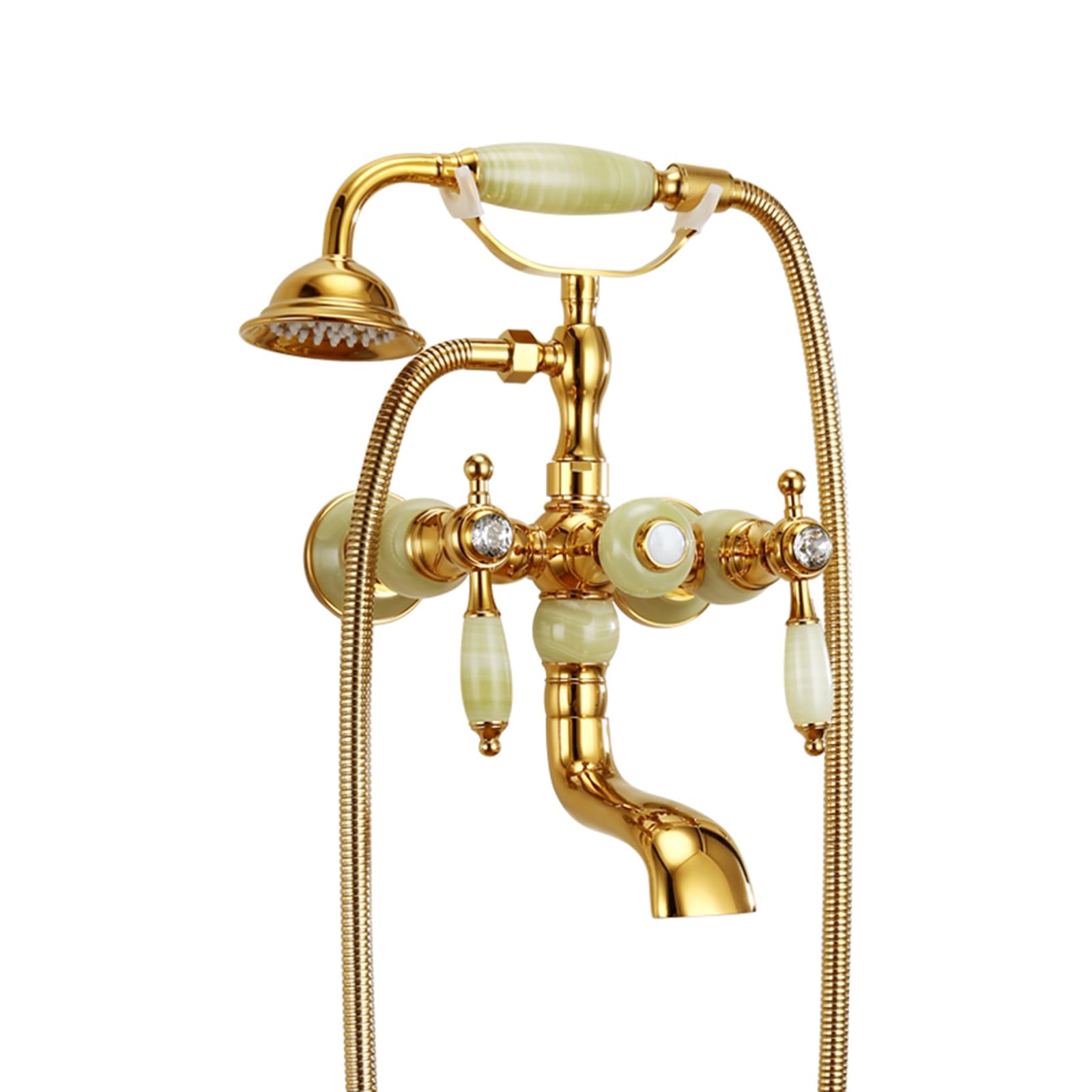 GLJTUO Shower system, Clawfoot Tub Shower Faucet Set gold 2 Functions Wall Mounted Bathtub Faucet Set Hot or cold Antique Brass Clawfoot Tub Faucet, B,B